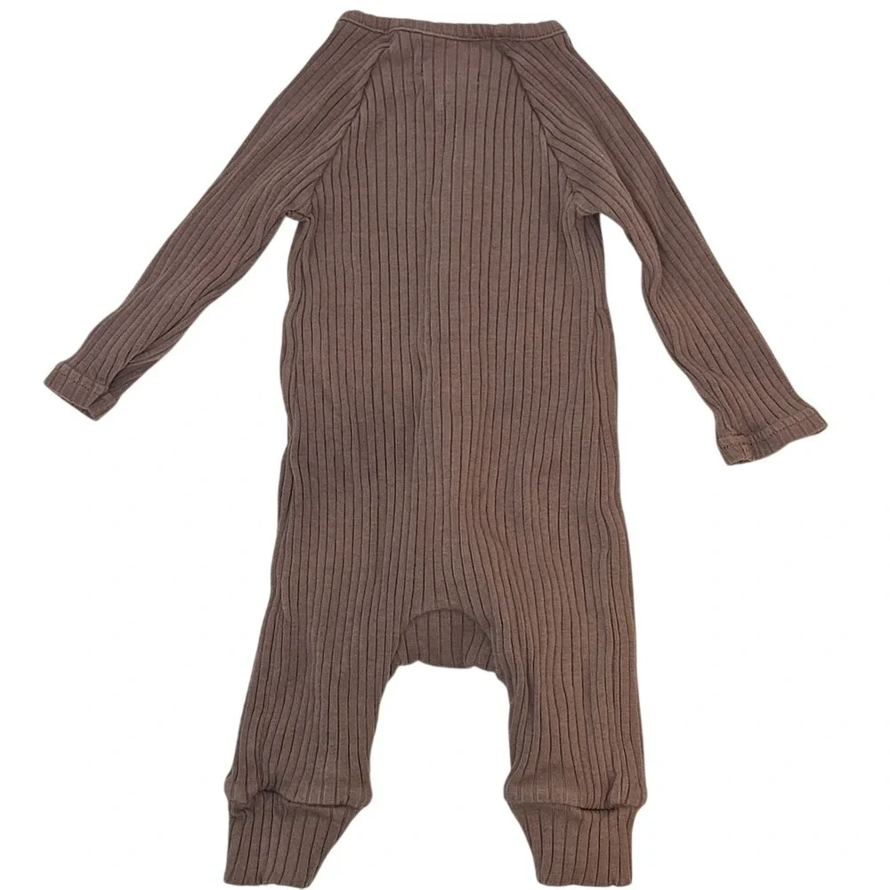 Grayson Collective Boy's Brown Ribbed‎ Long Sleeve Bodysuit 3-6Mo Cotton Rayon